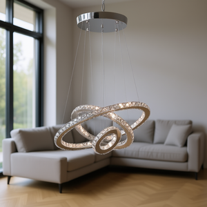 Lampadario a Cristallo Eira con Triplo Anello, Altezza Regolabile 11,8 Pollici, Controllo Remoto, Luce Pendente LED Bianco Puro, Illuminazione Moderna per Interni - Product Image 2