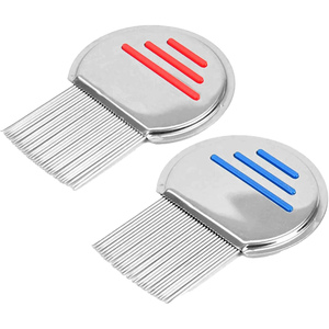 <b>Hot</b> Selling Portable Stainless Steel Grooved Pins Lice <b>Comb</b> with Plastic Handle for Children Home Use - Product Image 1
