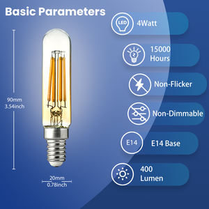 Kualitas tinggi T20 4W 400LM bohlam filamen Tubular <span class=keywords><strong>LED</strong></span> E14 Base 220VAC badan kaca bening tidak berkedip bohlam lampu <span class=keywords><strong>LED</strong></span> filamen CE UKCA - Product Image 2