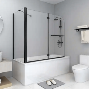 Oumeiga Écran de <span class=keywords><strong>douche</strong></span> de bain noir moderne <span class=keywords><strong>Style</strong></span> pliant à charnière de plain-pied avec cadre en aluminium poli pour la maison ou l'hôtel - Product Image 1