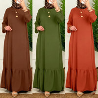 En stock, Robe Abaya longue malaisienne musulmane, grande taille, respirante, coupe ajustée, style ethnique, couleur unie, manches bouffantes