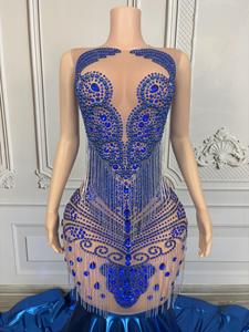 Xuelian keluaran baru 2025 gaun Prom putri duyung pinggang Kerajaan Berlian biru berpayet gaun malam ulang tahun pesta pernikahan wanita - Product Image 4