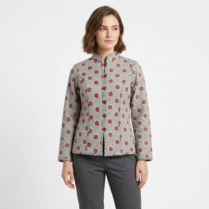 <b>Quilted</b> <b>Jacket</b> Women Printed Dot <b>Pattern</b> Full Sleeve Winter Wear Standard Thickness Cotton Wadding Flowers Reversible Quick Dry - Product Image 1