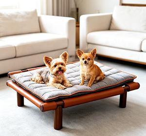 Wood Leg <b>Raised</b> Orthopedic Dog <b>Bed</b> Custom Solid Wood <b>Frame</b> Waterproof Leather Pet <b>Bed</b> Non Slip Washable - Product Image 1