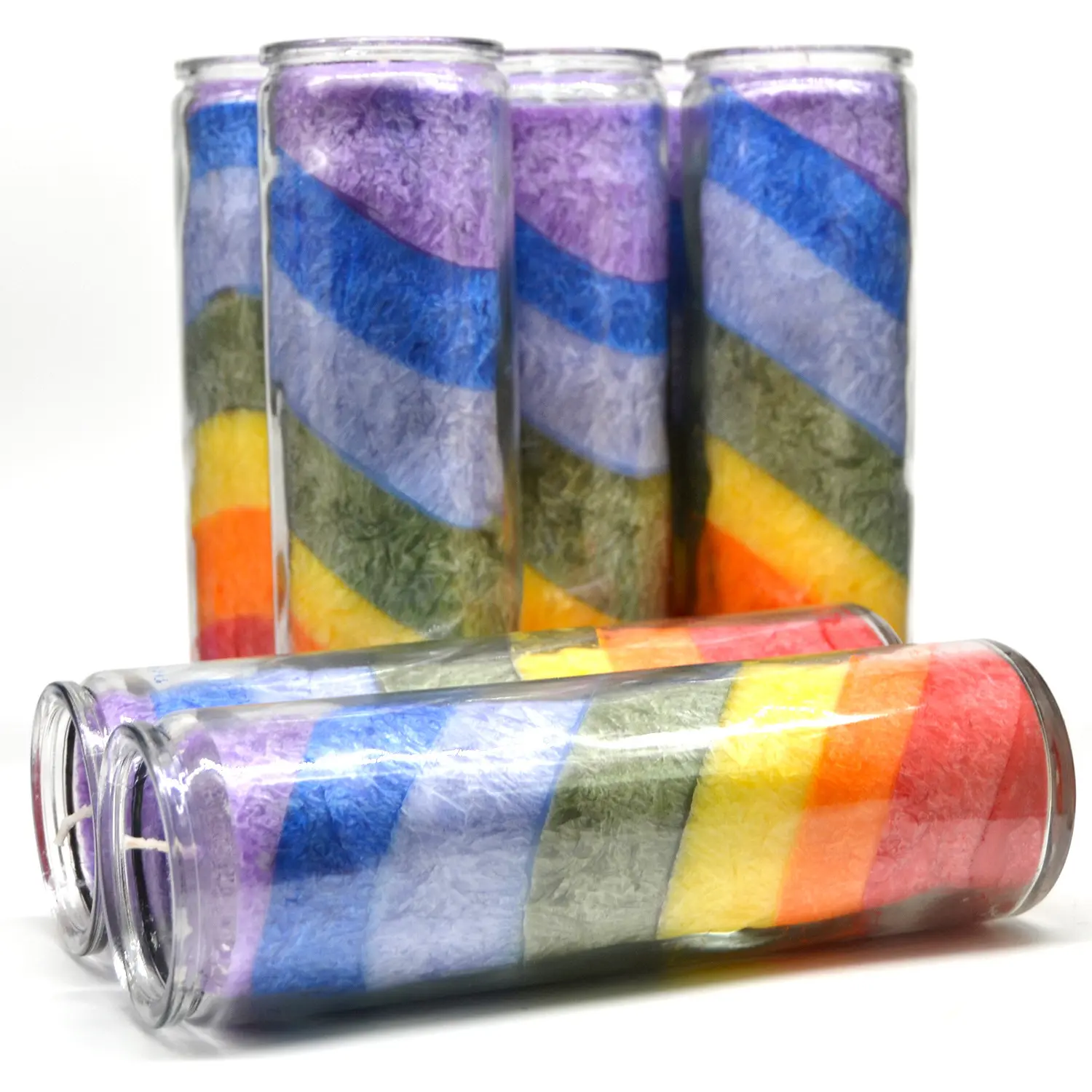 Wholesale 7 Days Candles 7 Layers Church Blessing Ceremony Rainbow Chakra Candle Spiritual Chakra Religious Glass Pillar Candle