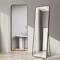 Miroir sur pied rectangulaire pleine longueur - Miroir de dressing autoportant ou mural avec cadre en métal noir ou doré pour chambre à coucher