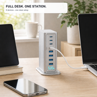 Chargeur de bureau 8 ports 520W GaN USB C, 4C PD100W + 4A QC30W, écran intelligent, charge rapide pour ordinateur portable, UKCA