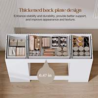 Coiffeuse OEM blanche avec tiroirs cannelés, poignées dorées et miroir effet mercure, finition PVC brillant, personnalisable pour l'exportation