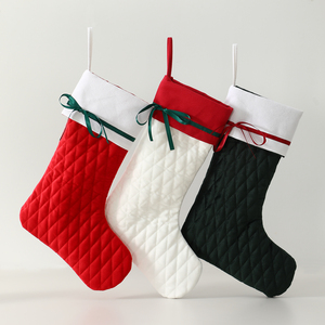 Cá Nhân Handmade Sang Trọng Santa Vớ Thêu Dễ Thương Vui Vẻ Bông Nhung Giáng Sinh Vớ Với Bow - Product Image 1