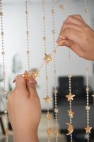 Rideau de perles étoiles et lunes, séparateur de pièce, en acrylique doré, décoration céleste pour la maison, décoration suspendue pour Ramadan et l'Aïd