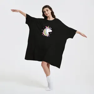 T-shirt imprimé Animal de compagnie de dessin animé, vêtements de nuit longs pour filles femmes maison nuit pyjama robe de nuit