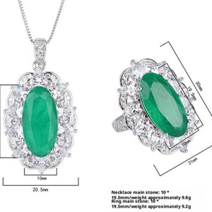Fashion Eco-friendly Copper 12*20mm Green Zircon Teardrop Necklace Rings <b>Set</b> Elegant Simple Jewelry <b>Sets</b> for Refined Looks - Product Image 2