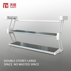 Folding Aluminum Alloy Modern <b>Kitchen</b> Rack Under Cabinet Pull Down 2-Tier Hidden <b>Shelf</b> Organizer - Product Image 2