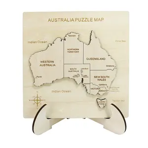 Peta puzzle Australia dari kayu peta potongan laser dari daratan Australia mainan geografis pendidikan