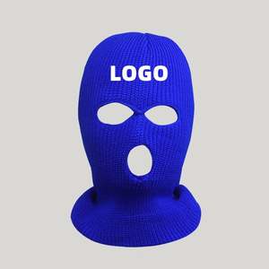 CXY Masque de ski tricoté sur mesure à 3 trous, couvrant tout le visage, style bandit, avec logo brodé - Product Image 1