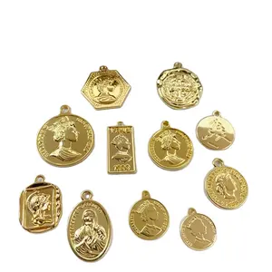 Vintage beauty head Gold coin coin double sided picture alloy pendant diy homemade earrings necklace accessories