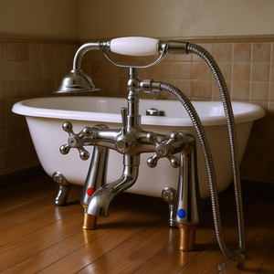 Robinet de baignoire vintage chromé à pattes, montage sur pont, 2 poignées, pommeau de douche pluie, tuyau de 59 pouces, accessoire de salle de bain - Product Image 2
