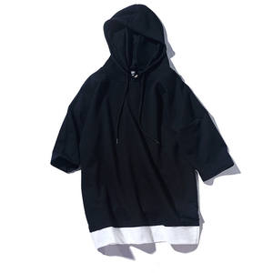 เสื้อสเวตเตอร์แขนสั้นมีฮู้ดสำหรับผู้ชาย,เสื้อสเวตเตอร์แบบลำลองเสื้อคลุมมีฮู้ดย้อมสีพื้นบริการ OEM ขนาดใหญ่พิเศษสำหรับฤดูร้อน - Product Image 4