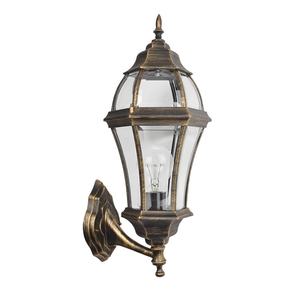 Lámpara de pared exterior de aluminio, casquillo E27, acabado negro y dorado, IP44, dimensiones 59,5x25x26 cm, ideal para iluminar - Product Image 1