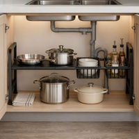 Organisateur sous évier avec 2 paniers, étagère de rangement extensible pour armoire de cuisine, 3 panneaux réglables, gain de place, métal noir