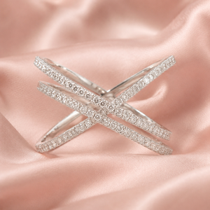 Anello con Zirconi a Linea Incrociata per Donne, Elegante Gioiello da Dito per Uso Quotidiano - Product Image 3