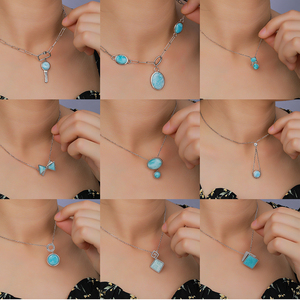 Splendida Collana in Argento Sterling <span class=keywords><strong>925</strong></span> con Larimar Naturale e Diamante, Bellezza Azzurra Semplicemente Incantevole che Scintilla - Product Image 6