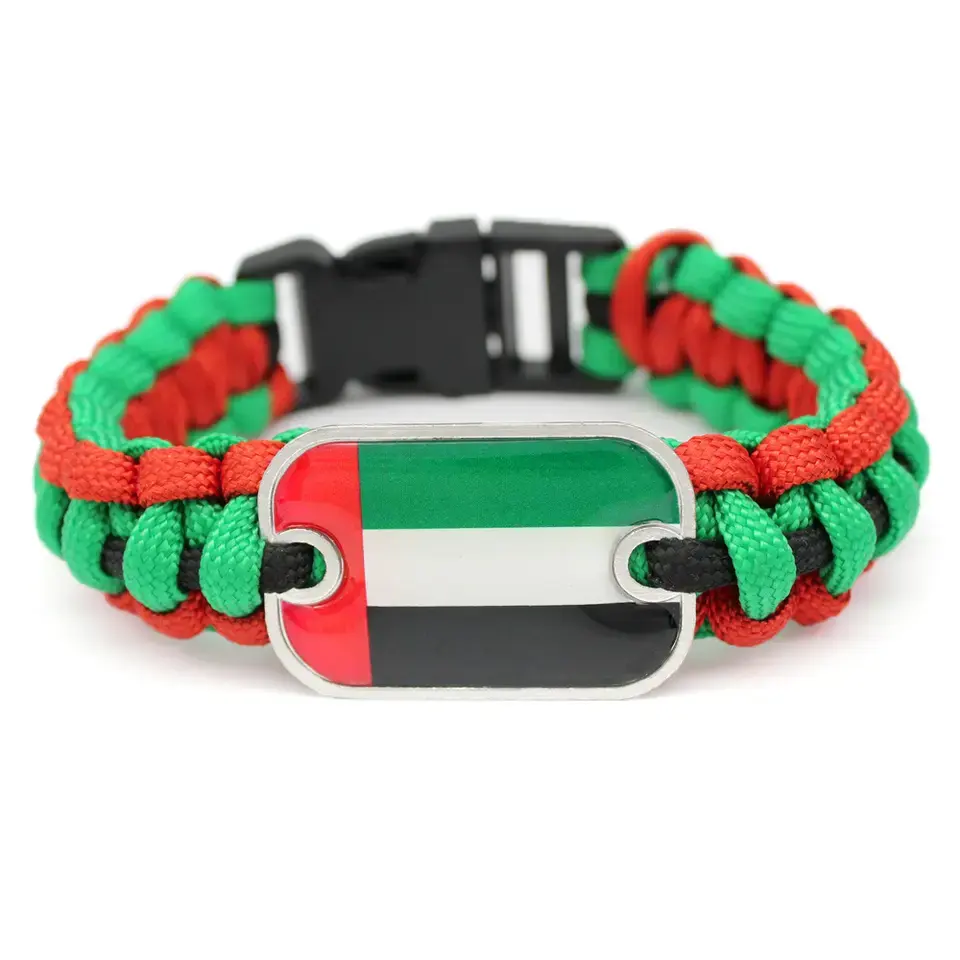Kunden spezifische Farbe und Logo UAE Flagge Fallschirm schnur lebens rettendes gewebtes Armband Land flagge Überlebens armband