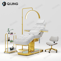 Table de massage électrique moderne pour salon de beauté, lit de luxe avec base dorée réglable, lit de spa médical et cosmétique