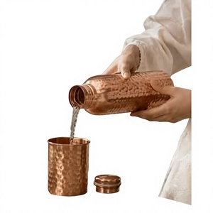 ขวดน้ำทองแดงตกแต่งลายตอกแบบพกพาสำหรับเดินทางพร้อมดีไซน์ลูกปัด - Product Image 1