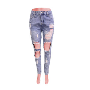 Pantalones de mezclilla rectos informales de cintura alta grises ajustados rasgados pantalones Streetwear agujero tobillo Boyfriend Jeans - Product Image 5