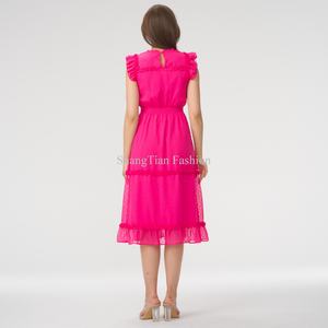 Robe midi d'été personnalisée pour femme 2025, 100 % coton, sans manches, décontractée et tendance avec volants, motif uni tissé, offre spéciale - Product Image 6