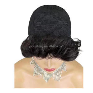 Usine 6 pouces 12A cheveux humains naturels couche courte perruque bouclée avec <span class=keywords><strong>frange</strong></span> coupe lutin perruque à franges - Product Image 3