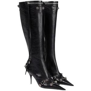 New Autumn-Winter Women's Pointed-Toe Tassel Western Fashion Tall Boots <b>Studded</b> Edgy Biker <b>Heeled</b> Boots for Trendsetters - Product Image 1