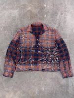 Chemise à carreaux unisexe Y2K Streetwear à manches longues boutonnée, ornée de strass, de crânes et de perles, vente en gros, personnalisable OEM ODM