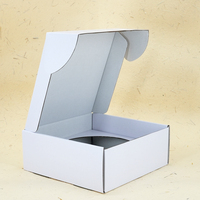 Caja de Envío Plana Plegable de una Pieza con Ranura Circular, Sin Imprimir, Blanca, de Cartón Corrugado para Juego de Regalo de Frascos de Cosméticos
