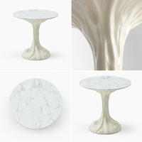 Table d'appoint moderne en marbre artificiel au design bio-phile tendance 2026, sculpturale, blanc mat, style tronc d'arbre, pour salon et chambre