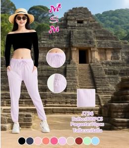 Pantaloni Harem da Donna J736 in Maglia a Vita Media con Coulisse, Vestibilità Ampia, Lunghezza Intera, Tinta Unita, Casual Estivi Traspiranti - Product Image 3