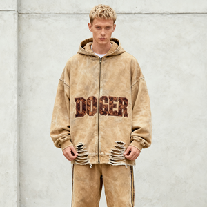 OEM Custom Embroidery Patch Crop Hoodie Acid Wash Hoodies Sweatpants e Hoodie Set Acid Washed Long Sleeve Custom Tracksuits - Product Image 1