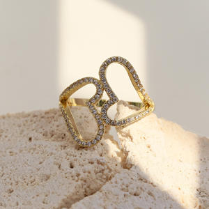 Anillo de apertura de amor de latón de dos colores personalizado de lujo ligero Anillo de corazón de melocotón bloqueado de color dorado y plateado explosivo transfronterizo - Product Image 4