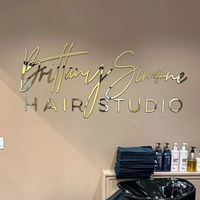 Enseigne Commerciale en Acrylique Doré Personnalisée, Logo d'Entreprise Miroir, Décoration Murale, Enseigne de Salon de Beauté, Enseigne en Acrylique Personnalisée, Double Modèle Inclus