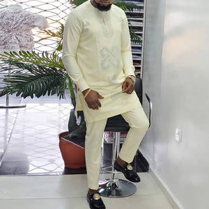 Nuovo in magazzino stile africano caldo stile etnico abbigliamento tinta unita Casual da uomo camicia e pantaloni africano due pezzi set per gli uomini - Product Image 2