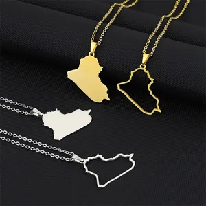 République de l'Irak carte drapeau pendentif colliers en acier inoxydable bijoux breloques carte de l'Irak contour chaîne collier cadeaux patriotiques