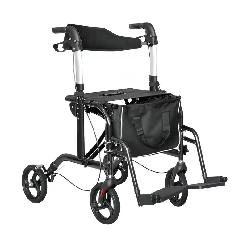 Bq1001a cadeira de roda em alumínio, dobrável, médico, leve, móvel, caminhador de compras, rollator, cadeira de rodas com colchão para pessoas deficientes