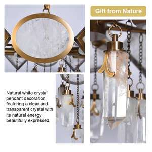 Lampe suspendue moderne minimaliste personnalisée en pierres précieuses, artisanale, avec cadre en fer et cristal, lumière blanc chaud, pour l'intérieur - Product Image 5