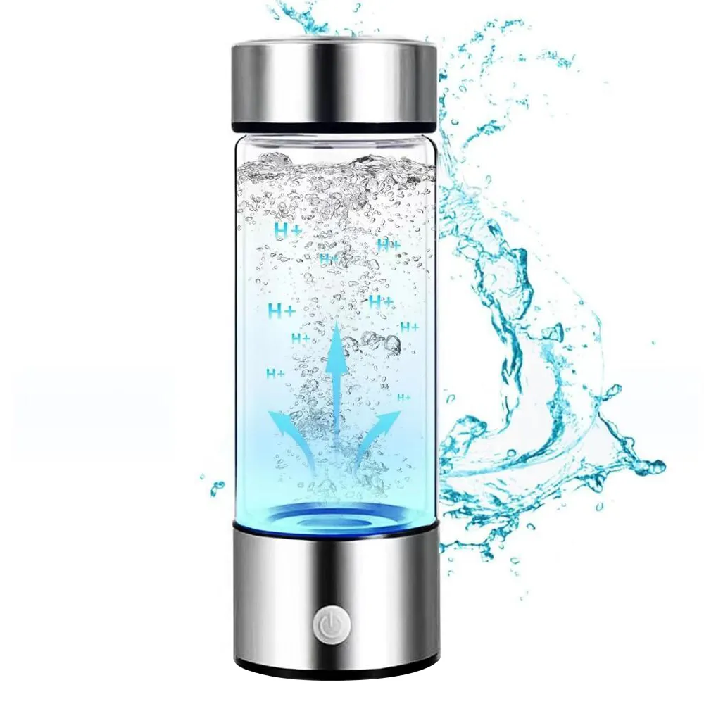 Botella de agua ionizadora rica en hidrógeno portátil al por mayor generador de botella de agua de hidrógeno de vidrio de acero inoxidable recargable por USB