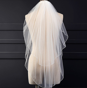 Veli da Sposa a Due Strati con Pettine in Metallo, Tulle Morbido 80~100cm, Bordo a Matita Bianco, Veli da Sposa Corti - Product Image 4