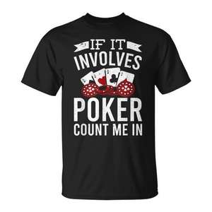 T-shirt de joueur de poker à manches courtes, col rond, unisexe, pour adultes, design sportif, impression sérigraphique - Product Image 1