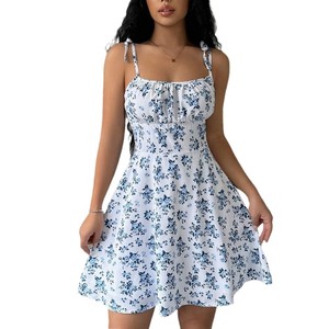 Verano Nueva ropa de mujer Popular <span class=keywords><strong>Floral</strong></span> Correa Vestido corto Cuello cuadrado <span class=keywords><strong>Falda</strong></span> suave - Product Image 5