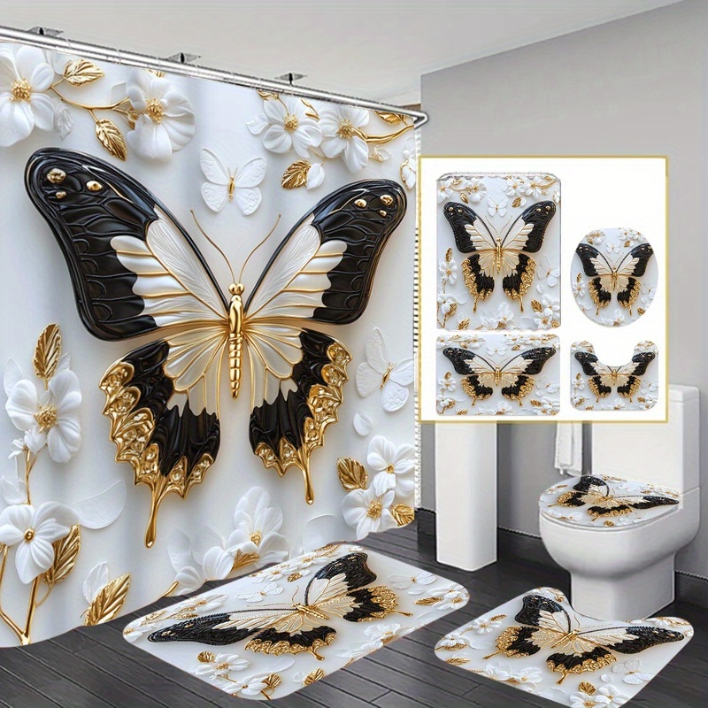 Classic Butterfly Design Bath Shower Curtain