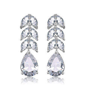 Premium Wholesale Luxury Leaf Zircon Bridal Stud <b>Earrings</b> Unisex Trendy Crystal Bling <b>Hook</b> Shape Wedding Party Jewelry Factory - Product Image 1